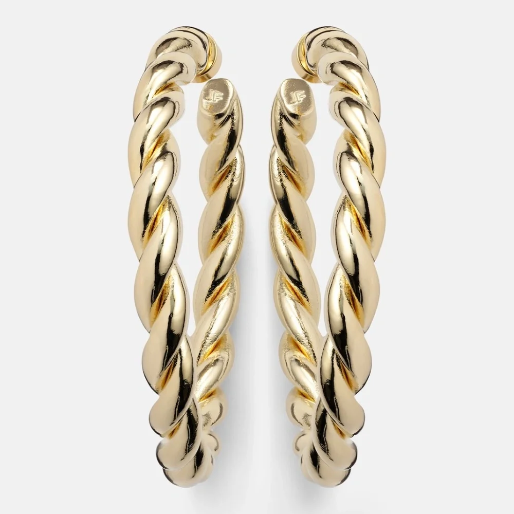 Jennifer Fisher 2.5" Twisted Lilly Hoops Earrings 14K Gold Posts Plated Brass - Picture 3 of 13